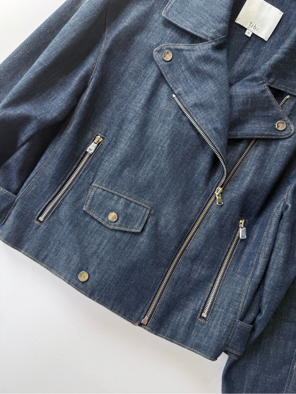TIBI Raw Denim Oversized Moto Motorcycle Jean Jacket Size M - Picture 8 of 16